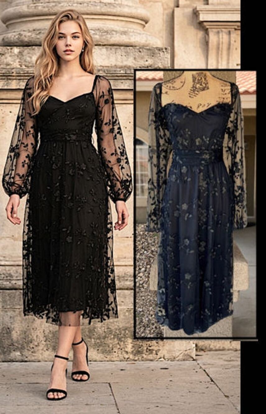 Lulus Black Mesh Embroidered Midi Darling Charisma Dress Size XL